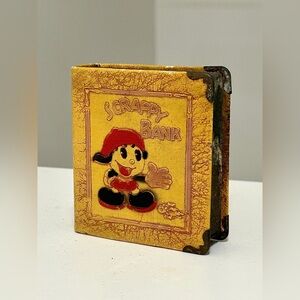 1935 Vtg Zell BOOK SCRAPPY Cartoon Faux Book Coin Bank Money Saver Thrift Book